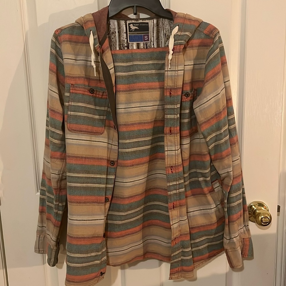 Modern amusement patterned button up with a hood